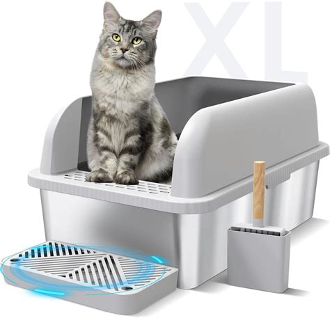 high sided litter box pearl metallic large|Stainless Steel Cat Litter Box High Sides, Metal Litter Box with Lid .